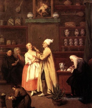  Long Oil Painting - The Spice vendors Shop life scenes Pietro Longhi